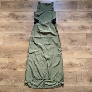 Bycorpus Olive Green Side Cutout Midi Dress Size 2 Lace-Up Waist Hi-Low Hem‎